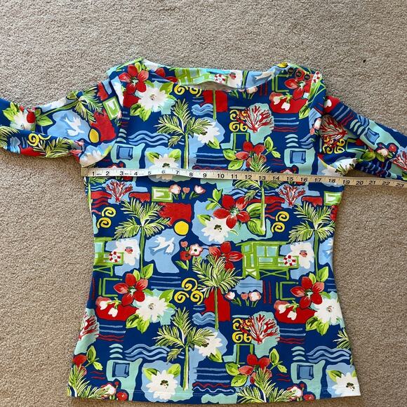 J. McLaughlin Catalina Cloth Tropical Beach 3/4 Sleeve Top Size Medium Stretch - Picture 6 of 7